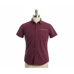 Level Ten Mens Peached‎ Poplin Short Sleeve Button Down Shirt Maroon Small
